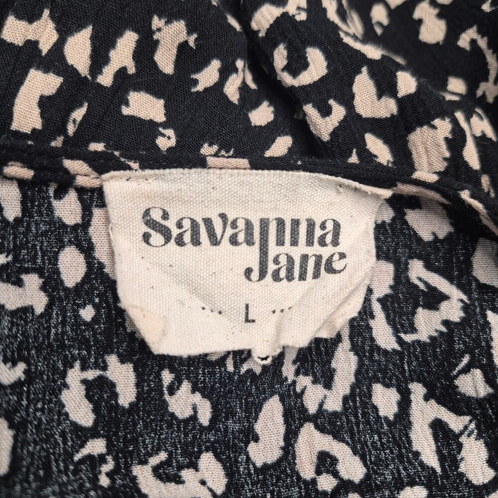 Savanna Jane Leopard Floral Embroidered V Neck Boho Blouse Top Long Sleeve Sz L - Picture 9 of 10
